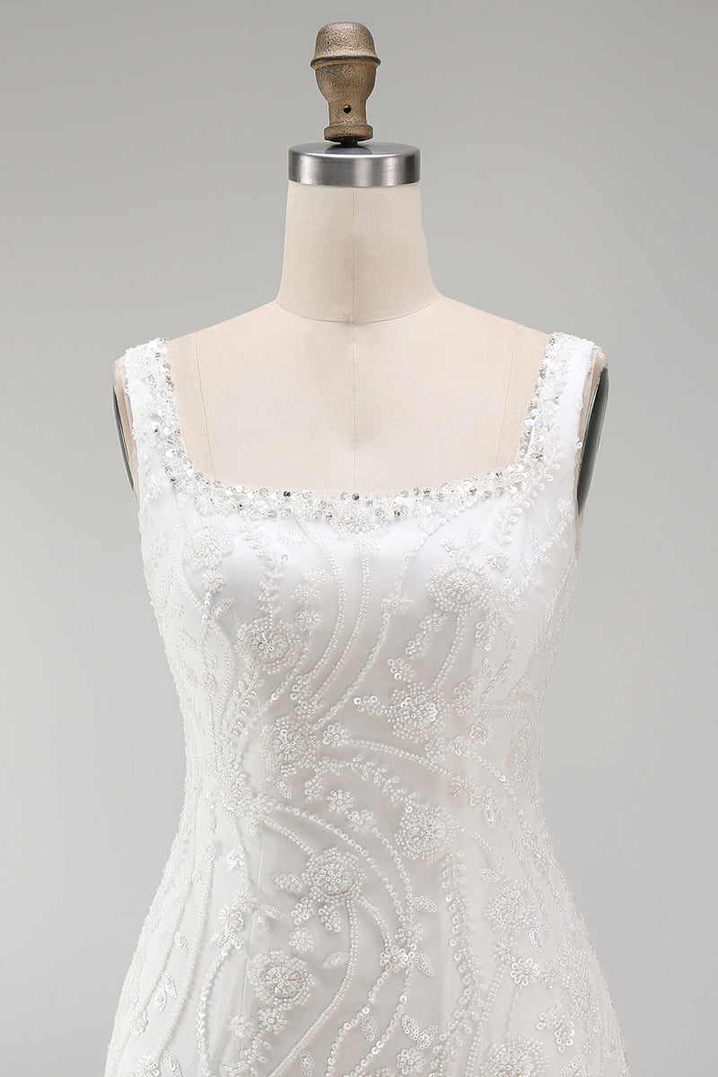 Load image into Gallery viewer, Sparkly White Beaded Tight Thick Straps Floral Short Birthday Party Dress