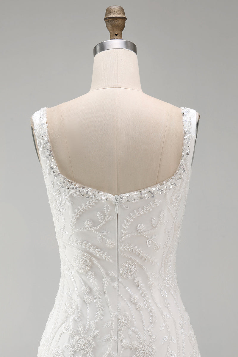 Load image into Gallery viewer, Sparkly White Beaded Tight Thick Straps Floral Short Birthday Party Dress
