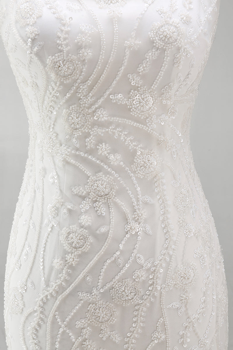 Load image into Gallery viewer, Sparkly White Beaded Tight Thick Straps Floral Short Birthday Party Dress