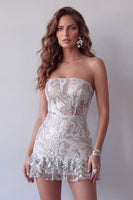 Load image into Gallery viewer, Sparkly Dusty Sage Tight Strapless Short Beaded Birthday Party Dress with Ruffles