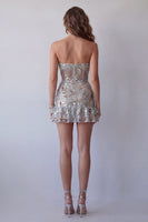 Load image into Gallery viewer, Sparkly Dusty Sage Tight Strapless Short Beaded Birthday Party Dress with Ruffles