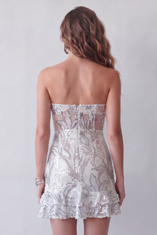 Sparkly Dusty Sage Tight Strapless Short Beaded Birthday Party Dress with Ruffles