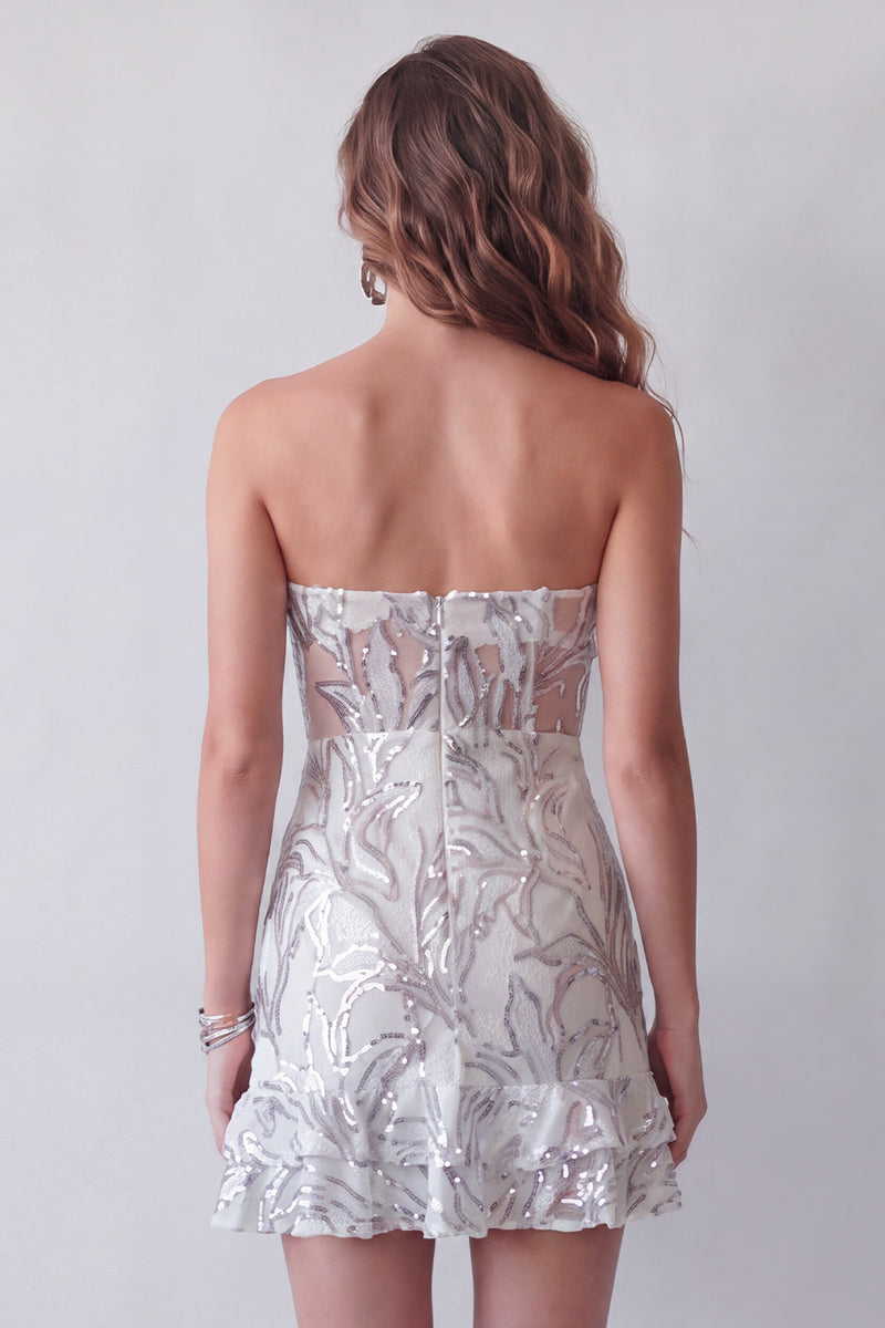 Load image into Gallery viewer, Sparkly Dusty Sage Tight Strapless Short Beaded Birthday Party Dress with Ruffles