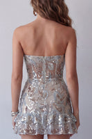 Load image into Gallery viewer, Sparkly Dusty Sage Tight Strapless Short Beaded Birthday Party Dress with Ruffles