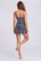 Load image into Gallery viewer, Sparkly Beaded Thick Straps Navy Short Birthday Party Dress