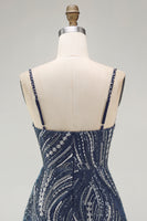Load image into Gallery viewer, Sparkly Beaded Thick Straps Navy Short Birthday Party Dress