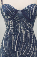 Load image into Gallery viewer, Sparkly Beaded Thick Straps Navy Short Birthday Party Dress