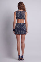 Load image into Gallery viewer, Sparkly Navy Beaded Boat Neck Tight Cut Out Short Birthday Party Dress