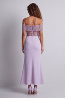 Load image into Gallery viewer, Light Purple Off the Shoulder Long Mermaid Corset Formal Dress with Beading