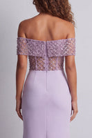 Load image into Gallery viewer, Light Purple Off the Shoulder Long Mermaid Corset Formal Dress with Beading