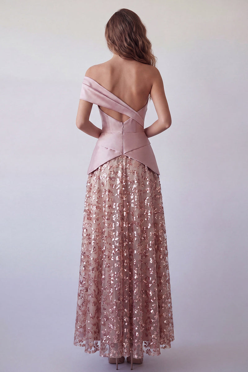 Load image into Gallery viewer, One Shoulder Light Purple Sparkly Long Sequin A Line Formal Dress