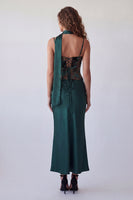 Load image into Gallery viewer, Spaghetti Straps Dark Green Basque Waist Long Mermaid Floral Formal Dress