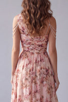 Load image into Gallery viewer, Pink A Line Ruched Floral One Shoulder High Low Formal Dress with Beading