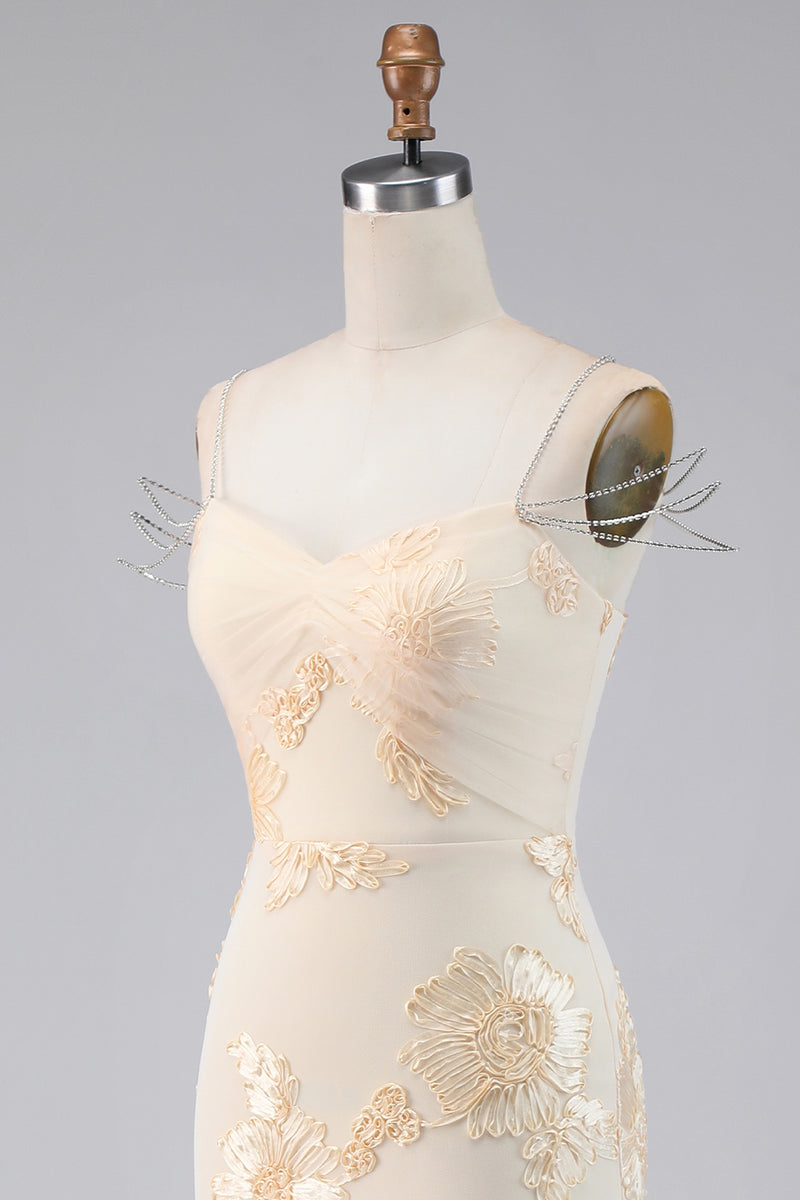 Load image into Gallery viewer, Light Yellow Mermaid Floral Long Cold Shoulder Beaded Formal Dress with Slit