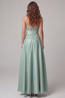 Load image into Gallery viewer, Green Spaghetti Straps Floral Long A Line Formal Dress with Pearls