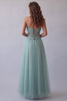 Load image into Gallery viewer, Corset Strapless Floral Green Long A Line Formal Dress with Beading
