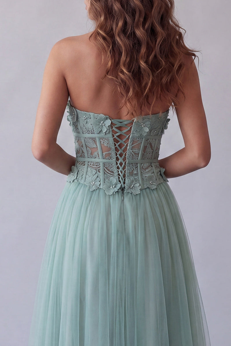 Load image into Gallery viewer, Corset Strapless Floral Green Long A Line Formal Dress with Beading