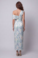 Load image into Gallery viewer, Mermaid Long Ruched Light Green Floral One Shoulder Formal Dress