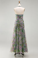 Load image into Gallery viewer, Dusty Sage Floral Ruched Halter Long A Line Formal Dress with 3D Flower