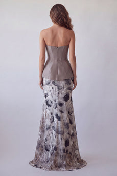 Strapless Floral Vintage Mauve Mermaid Basque Waist Long Corset Formal Dress