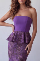 Load image into Gallery viewer, Purple Strapless Mermaid Leopard Print Long Formal Dress with Ruffles