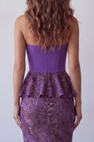 Load image into Gallery viewer, Purple Strapless Mermaid Leopard Print Long Formal Dress with Ruffles