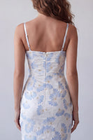 Load image into Gallery viewer, Spaghetti Straps Light Blue Floral Long Sheath Formal Dress