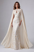 Load image into Gallery viewer, Keyhole Mermaid Champagne Long Formal Dress with Cape