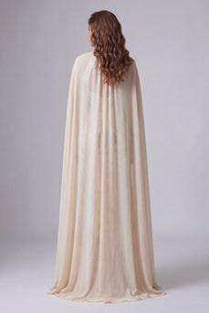 Keyhole Mermaid Champagne Long Formal Dress with Cape