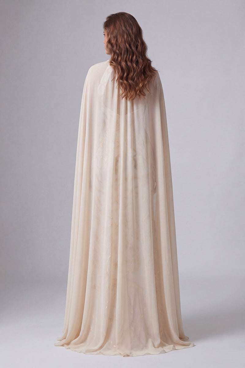 Load image into Gallery viewer, Keyhole Mermaid Champagne Long Formal Dress with Cape