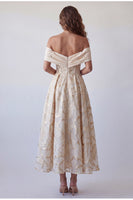 Load image into Gallery viewer, A Line Champagne Ruched Off the Shoulder Long Formal Dress