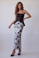 Load image into Gallery viewer, Black Strapless Floral Basque Waist Long Mermaid Corset Formal Dress
