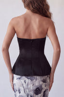 Load image into Gallery viewer, Black Strapless Floral Basque Waist Long Mermaid Corset Formal Dress
