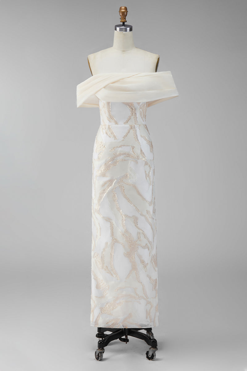 Load image into Gallery viewer, Champagne Sheath Long Off the Shoulder Formal Dress