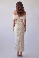 Load image into Gallery viewer, Champagne Sheath Long Off the Shoulder Formal Dress