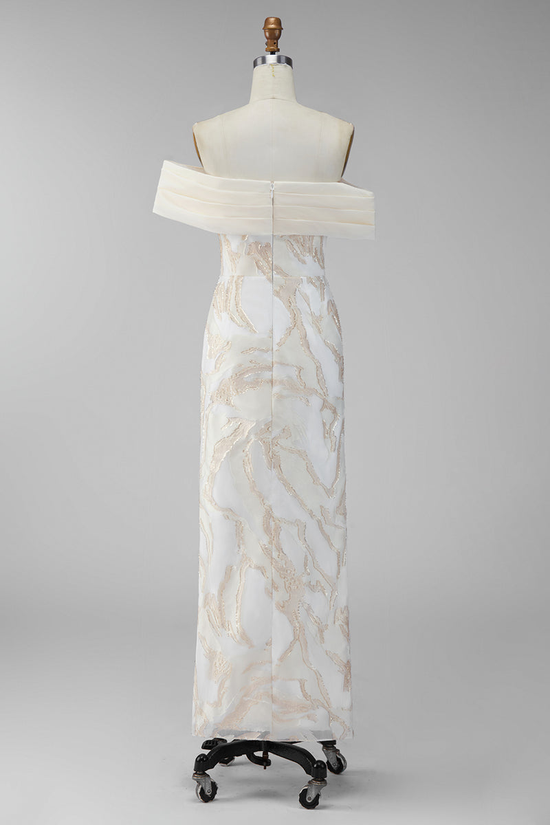 Load image into Gallery viewer, Champagne Sheath Long Off the Shoulder Formal Dress