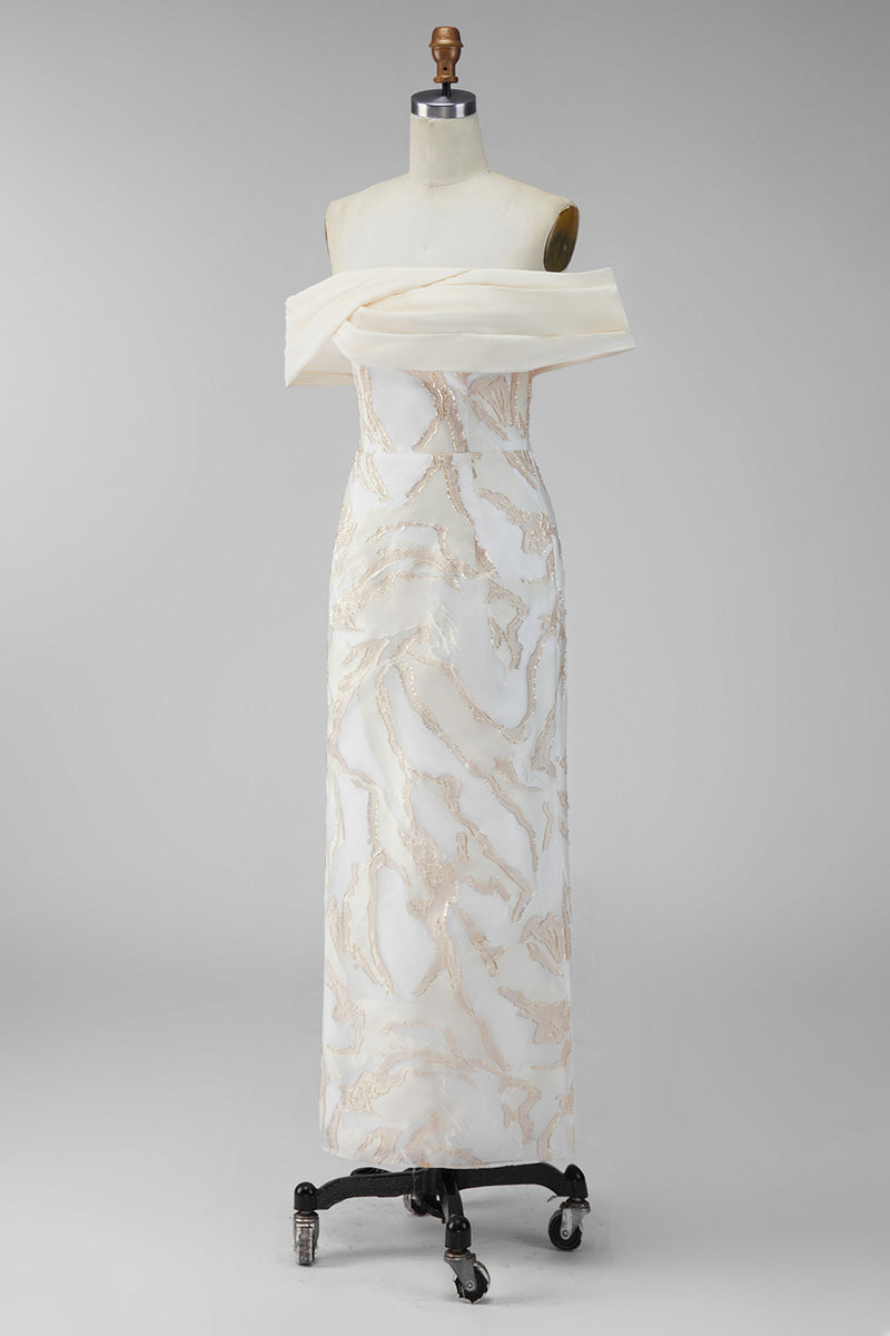 Load image into Gallery viewer, Champagne Sheath Long Off the Shoulder Formal Dress