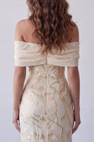 Load image into Gallery viewer, Champagne Sheath Long Off the Shoulder Formal Dress