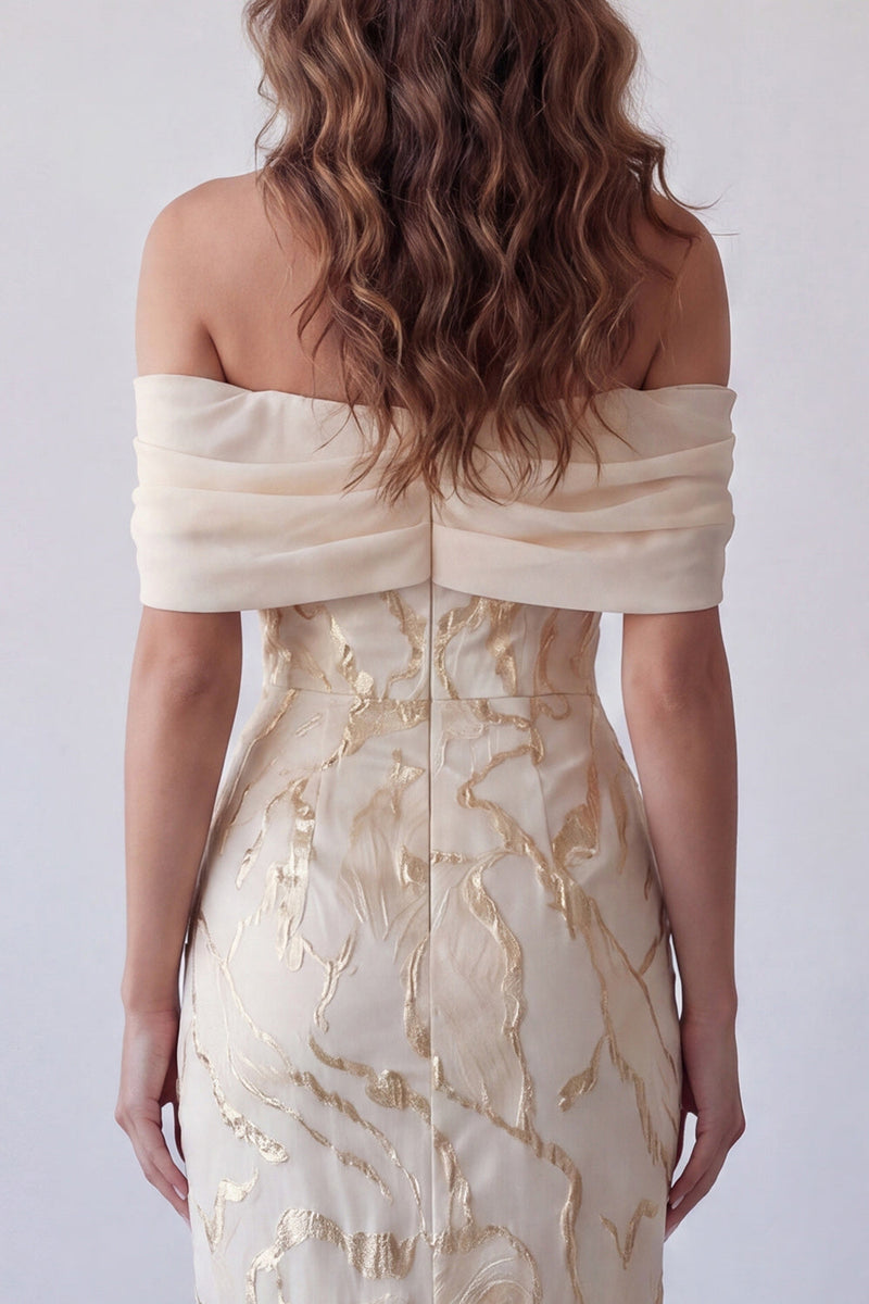 Load image into Gallery viewer, Champagne Sheath Long Off the Shoulder Formal Dress