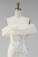 Load image into Gallery viewer, Champagne Sheath Long Off the Shoulder Formal Dress