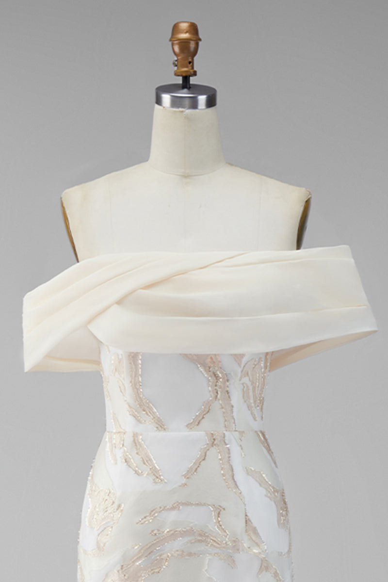 Load image into Gallery viewer, Champagne Sheath Long Off the Shoulder Formal Dress