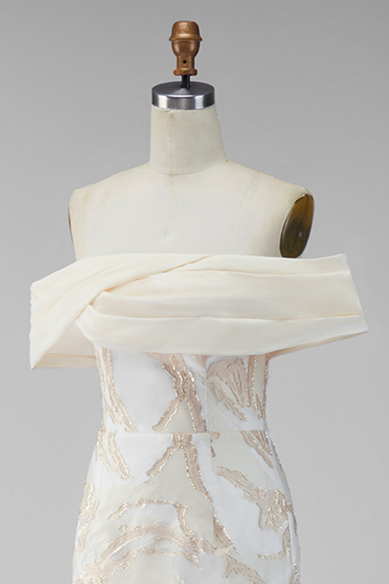 Load image into Gallery viewer, Champagne Sheath Long Off the Shoulder Formal Dress