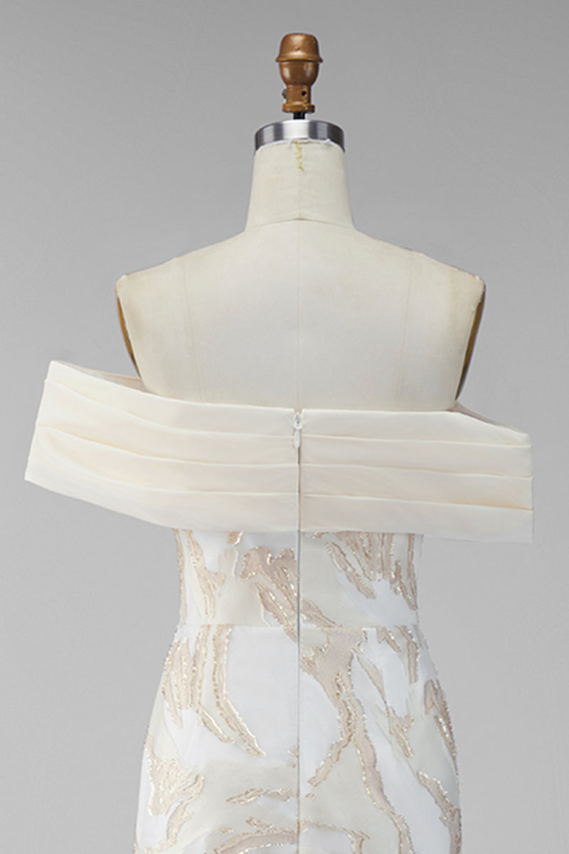 Load image into Gallery viewer, Champagne Sheath Long Off the Shoulder Formal Dress
