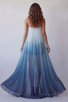 Load image into Gallery viewer, Strapless Lake Blue Tie Dye Beach Formal Dress with Cape