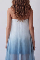Load image into Gallery viewer, Strapless Lake Blue Tie Dye Beach Formal Dress with Cape