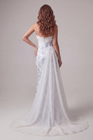 Load image into Gallery viewer, Strapless Ruched Floral Mermaid Light Blue Long Formal Dress with Side Cape