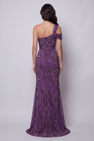 Load image into Gallery viewer, Purple One Shoulder Leopard Print Mermaid Long Formal Dress