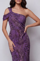 Load image into Gallery viewer, Purple One Shoulder Leopard Print Mermaid Long Formal Dress
