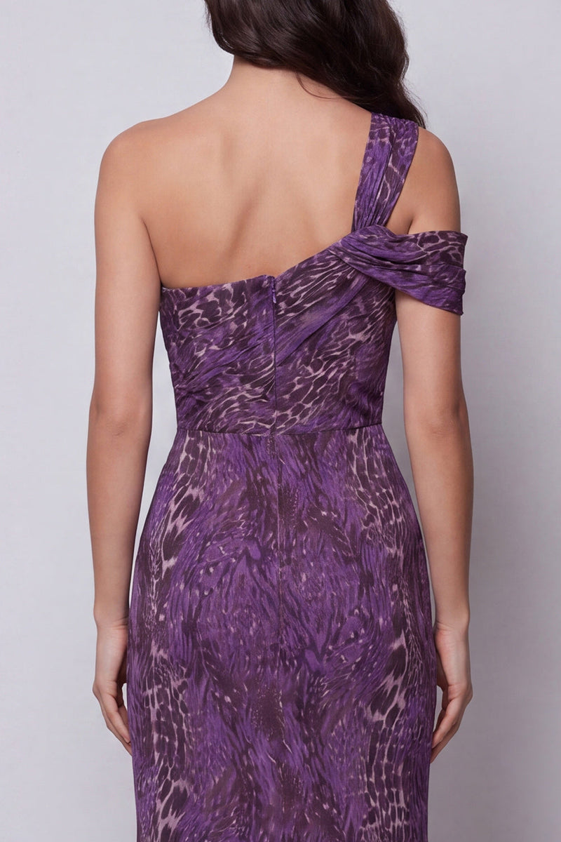 Load image into Gallery viewer, Purple One Shoulder Leopard Print Mermaid Long Formal Dress
