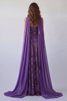Load image into Gallery viewer, A Line Strapless Purple Neck Scarf Leopard Print Long Formal Dress